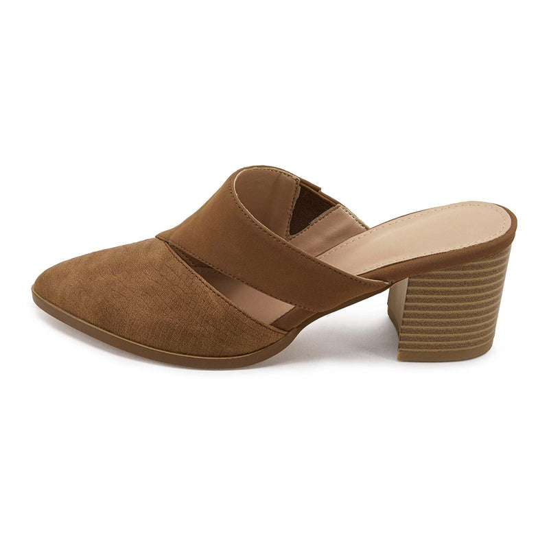 Syktkmx Womens Cutout Backless Chunky Stacked Mules Slip On Closed Toe Scale Heeled Sandal Shoes - Image 3